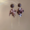 Detailed macro view of acrylic ginkgo leaf earrings with purple studs and gold chains - Tassel Petal Style / Silver Pin - Coffee - Petal