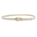 Elegant cream white braided waist belt with shiny gold U-shaped metal buckle for dresses - Beige / Length 108cm, Width 1.5cm