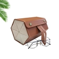 Brown PU leather foldable glasses case in hexagonal design with six slots and handle - Brown (6 Slots)