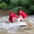 Red felt bow hair clip with white tulle and snowflake sequins for Christmas hair styling - Red Felt Bow Hair Clip