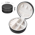 Portable round jewelry travel case in black faux leather with 9.8cm diameter - Black
