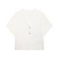 Primer plano de cárdigan blanco con cuello en V, dos botones dorados y tela suave - XS / Blanco