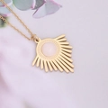 Macro shot of triangle necklace with light pink stone pendant in gold finish - 5# White