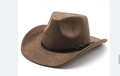 Classico cappello da cowboy western marrone con trama scamosciata e cintura in pelle - M（56-58cm） / Finitura in Scamosciato / Marrone