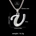 Polished silver alloy U-letter pendant with sparkling zircons on stainless steel box chain - Letter U + 70cm Chain
