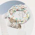 Bohemian multi-layer handmade bead bracelet set with golden Tree of Life pendants - Light Mixed White