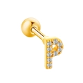 Golden stud earring featuring a capital letter P design with sparkling cubic zirconia - Letter P