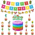 Detailed Mexican Fiesta party set with Happy Birthday banner and colorful cake toppers - Mexican Fiesta Combined Set Series 2