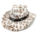 Dettaglio cappello cowboy leopardato con cinturino in pelle e borchia a stella turchese - M (56-58cm) / Corona a Cuore Bianca
