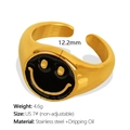 Minimalist smiley face ring in 18K gold plated stainless steel with yellow enamel - US Size 7 (Non-adjustable) / Gold Black Smiley
