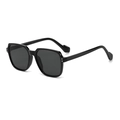 Gafas de sol negras clásicas de montura cuadrada grande con remaches plateados en blanco - Montura negra con lente gris