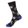 Schwarze Crew-Socken mit blauer Ferse und Cartoon-Totenkopf-Print für Halloween und Totentag - 1383-Schwarz-blauer Schädel