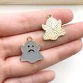 Ghost pendants in grey enamel and textured gold finish for Halloween DIY jewelry - Grey Ghost