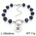 Beaded bracelet with black faceted beads and hollow heart paw print charm in silver - Heart Paw Model (KB183018-TJG)