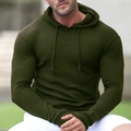Slim fit men's dark green muscle hoodie in ribbed knit fabric with long sleeves - Army Green