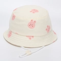 Détail d'un chapeau bob enfant crème avec imprimé lapin et cordon réglable blanc - 52cm / 6# Style Lapin Rose