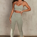 Seamless acid wash yoga set in vintage sage green including sports bra and high waist leggings - S / Apricot Bra