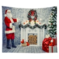 Detail of Christmas tapestry featuring a cozy fireplace, Santa Claus, and tree - Style 14
