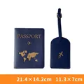 Dark blue PU leather travel set with passport holder and luggage tag featuring gold stamping - Passport Holder + Luggage Tag / Dark Blue Set