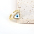 Makro-Detail des herzförmigen Evil Eye Rings mit Perlmutt und Zirkonia Steinen - Einstellbar Offen / Herz (R123002-2)