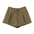 Dames short in legergroen met hoge taille, trekkoord en handige zakken in platte weergave - XS / Shorts