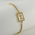 Golden stainless steel chain bracelet featuring a shell inlay rectangular pendant with letter X - Letter X