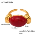 Golden stainless steel open ring featuring a large red oval resin stone in size 7 - US 7 / Gold Red Resin