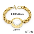 Gold chain bracelet with clear round crystal and T-bar clasp shown with dimensions - Gold White Bracelet (KB139195-Z)