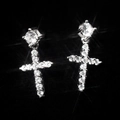 Elegant S925 silver Baroque cross earrings with shimmering white crystals on dark background - Zircon Cross Stud Earrings
