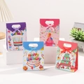Colorful birthday gift bags with cake prints, ribbon bows and handle cutouts - Mixed Pack of 4 Styles (12pcs)