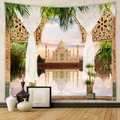 Detailansicht eines Wandteppichs mit Tadsch Mahal und Steinbogen-Innendekoration - GT105029-Taj Mahal Fensterblick