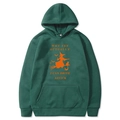 Dark green Halloween hoodie with orange witch and broom print in a professional flat lay view - Dark Green