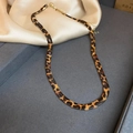 Detailed view of leopard print herringbone chain necklace with silk backdrop decoration - Leopard Print Snake Bone Chain Style (18# Necklace-Gold-Coffee)