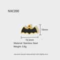 Detail of a black bat pendant in gold stainless steel with precise size measurements - NXC090-Black Bat