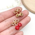 DIY cherry charm pendant with red rhinestones and gold alloy frame for jewelry making - KC Gold Red Bowknot Rhinestone Cherry (23423)