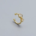 Minimalist gold ear cuff earring with square and round crystals for non-pierced ears - Square Stone / Gold