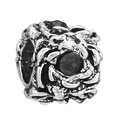 Vintage silver rose charm with black zircon center and relief petals for DIY jewelry - Vintage Black Heart Rose