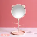 Pink cat ear desktop makeup mirror with jewelry tree stand and storage base tray - Pink Bear Ear