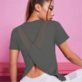 T-shirt yoga grigio scuro schiena scoperta con design a rete per fitness donna - XS / Grigio