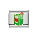 Macro view of stainless steel charm with green apple juice box enamel pattern - Apple Juice (A0330_10)