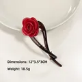 Elegant red acetate rose flower hair claw clip with transparent brown twist teeth - True Red