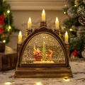 Kristallen kandelaar met kerstman slee en rendieren in warm LED licht met glitters - Kerstman Rendierslee