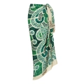 Dettaglio di un pareo verde con stampa etnica, motivi floreali e geometrie raffinate - Taglia unica / Sarong