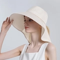 Ivory wide brim sun hat with neck protection flap for outdoor UV facial shield - Bright Milky White