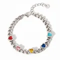 Bracelet chaîne en acier inoxydable avec cinq pierres de zircone en forme de cœur - Bracelet Coeur Zircon Multicolore Argenté (PAK959)