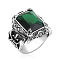Anello vintage in acciaio con pietra quadrata verde smeraldo e texture a scaglie di drago - Taglia US 7 / Smeraldo