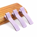 Three light purple fabric covered duckbill hair clips on a textured wooden tray - 5CM Ribbon Wrapped Clip / Purple