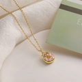 Collier chic en or avec pendentif cœur donut rose et nœud 3D élégant pour femmes - Beignet avec Noeud