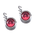 Silver-plated earrings with round multifaceted red gemstones and elegant hook closures - Silver Base Rose Red