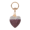 Detail shot of heart-shaped keychain with purple and silver gradient rhinestones - Purplish Red